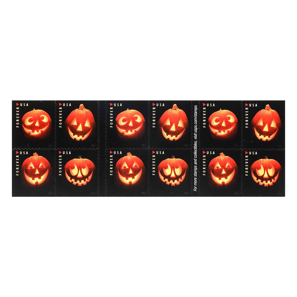 100Pcs 2016 First-Class Forever Stamp - Jack-O'-Lanterns: Round Eyes and Four Teeth