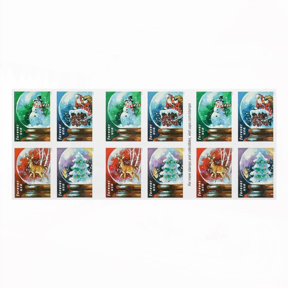 100Pcs 2023 US Snow Globes Christmas Forever Stamps Book