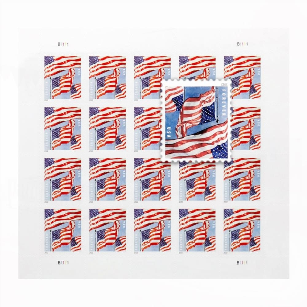 100Pcs Panes U.S. Flags 2022 Forever Stamps