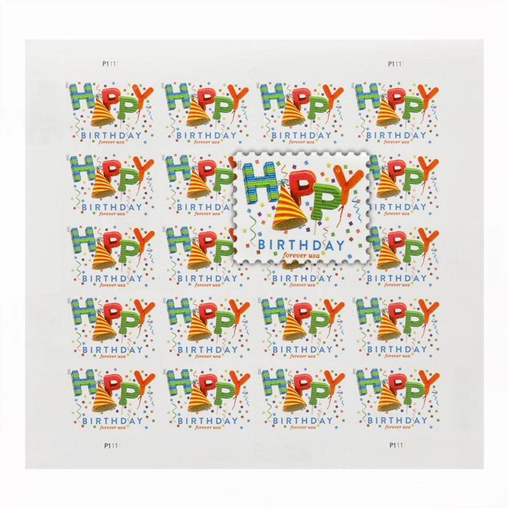 100Pcs US 2021 Happy Birthday Stamps Forever