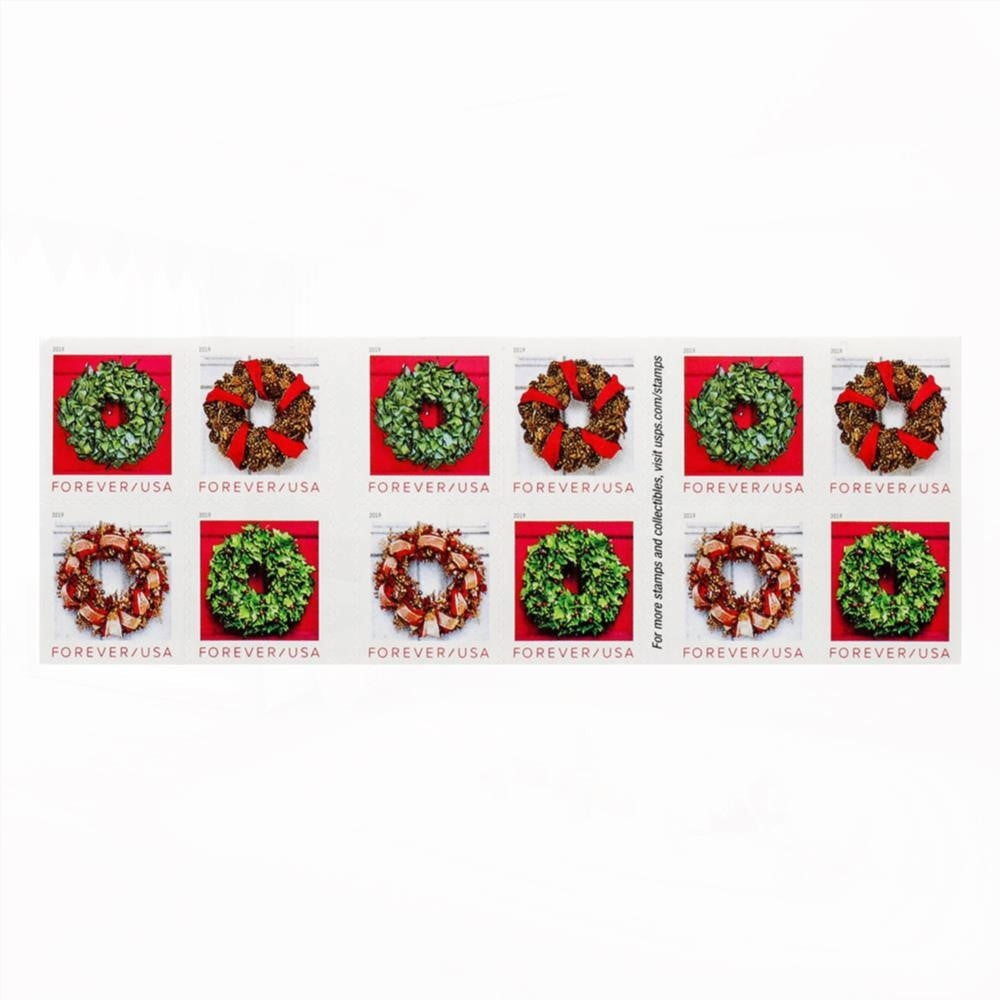 100Pcs 2019 US Holiday Wreaths Forever First-Class Postage Stamps