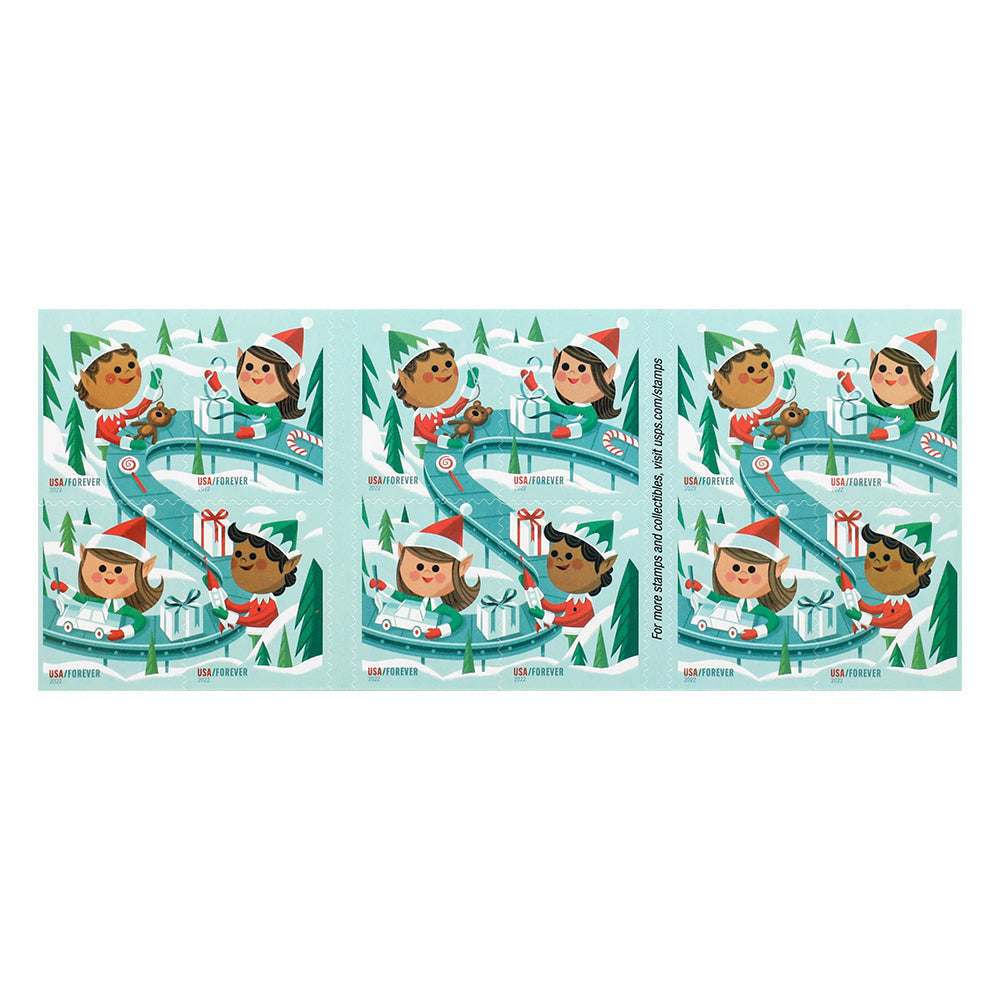 100Pcs 2022 Holiday Elves Forever First Class Postage Stamps