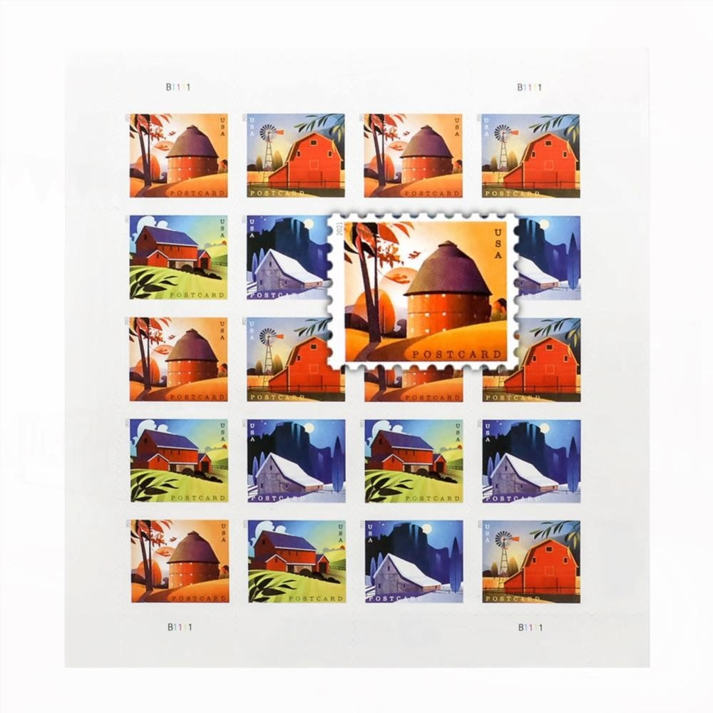 100Pcs 2021 US Barns Postcard Stamps Panes