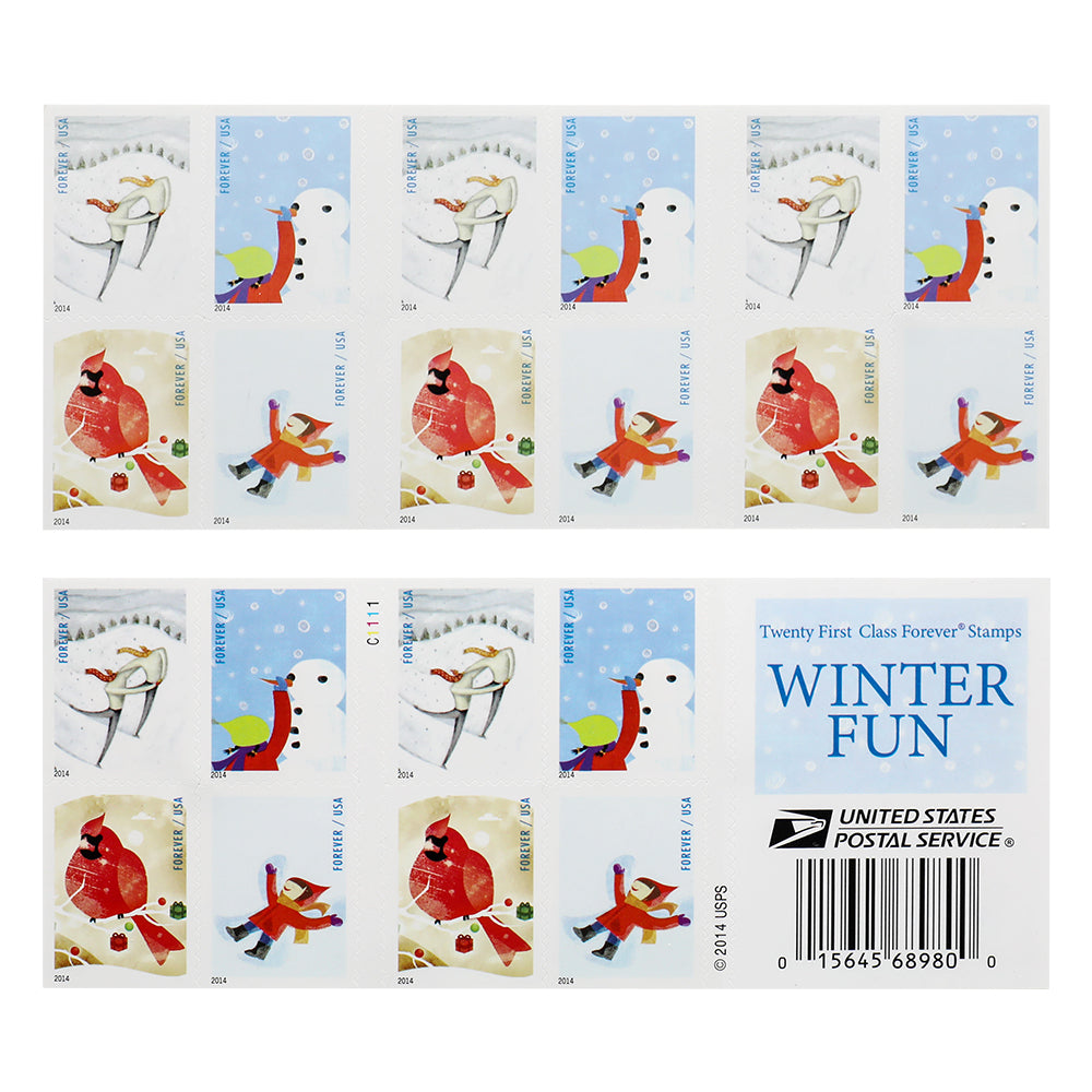 100Pcs 2014 Winter Fun Forever First Class Postage Stamps