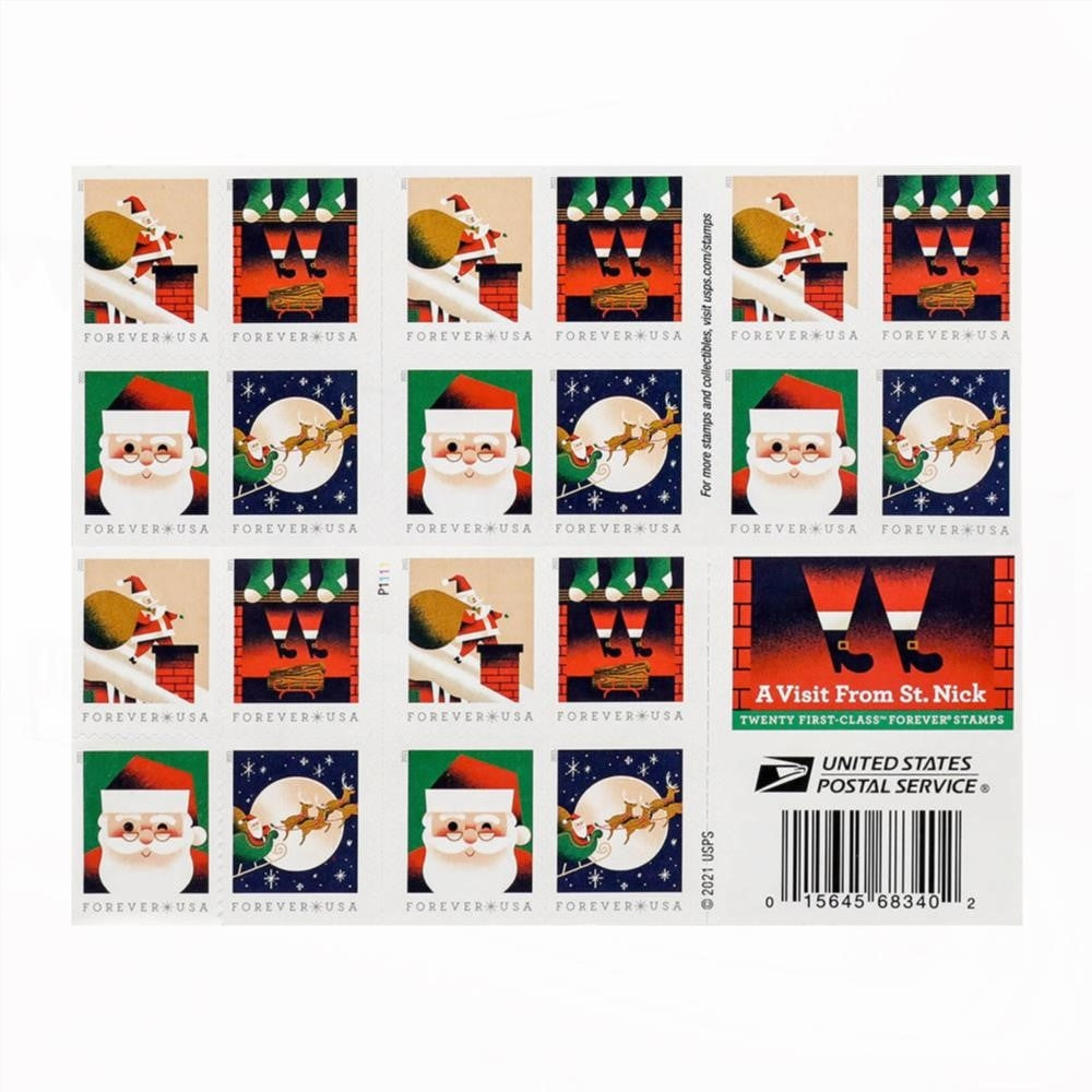 100Pcs 2021 US A Visit from St. Nick Forever Stamps