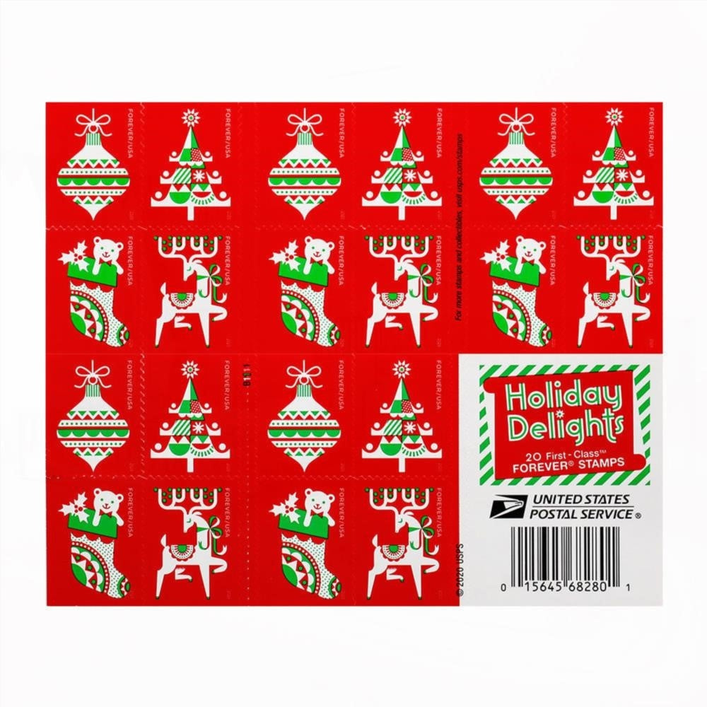 100Pcs 2020 US Christmas Holiday Delights Forever Postage Stamps