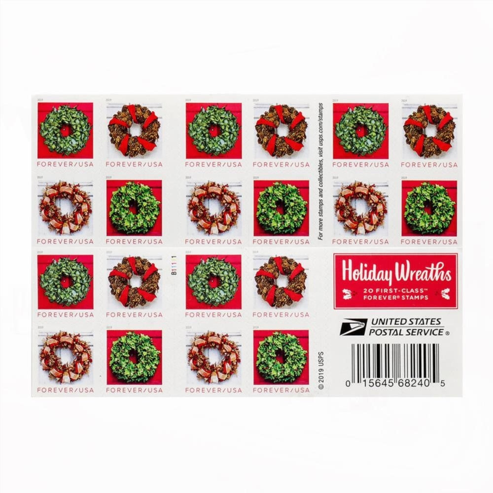 100Pcs 2019 US Holiday Wreaths Forever First-Class Postage Stamps