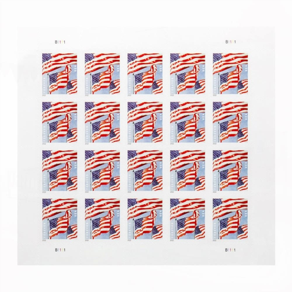 100Pcs Panes U.S. Flags 2022 Forever Stamps