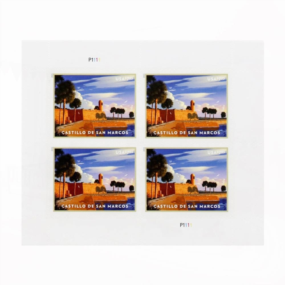 100Pcs 2021 US MNH Priority Mail Castillo De San Marcos Mail Pane of 4 Stamps