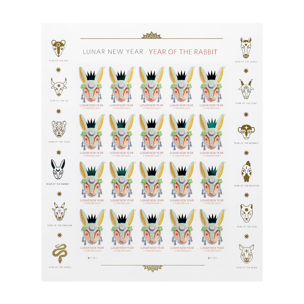 100Pcs 2023 US First-Class Forever Stamp - Lunar New Year: Year of the Rabbit