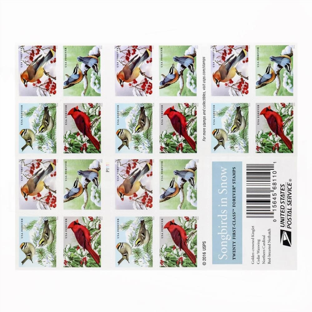 100Pcs 2016 US First-Class Forever Stamp - Songbirds in Snow