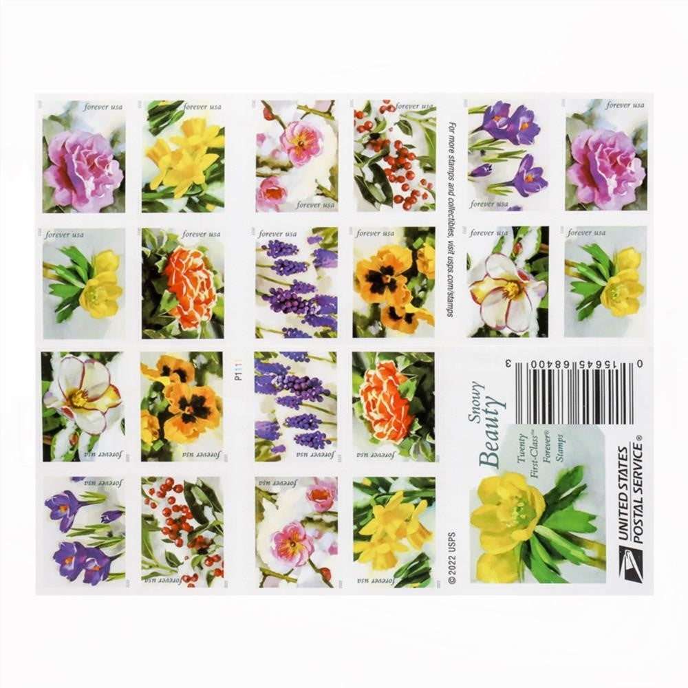 100Pcs 2022 First-Class Forever Stamp - Snowy Beauty: Winter Aconite