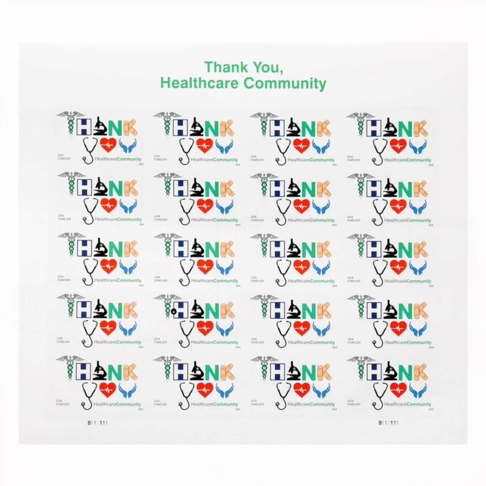 100Pcs 2024 US Thank You, Healthcare Community First Class Forever Stamps