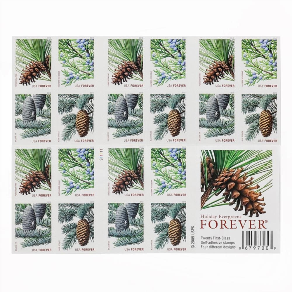 100Pcs 2010 Holiday Evergreens Forever First Class Postage Stamps