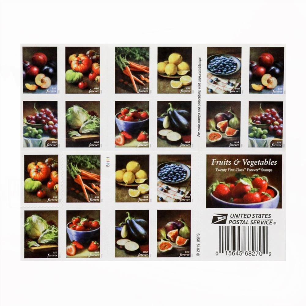 100Pcs U.S. 2020 Fruits & Vegetables Forever Stamps