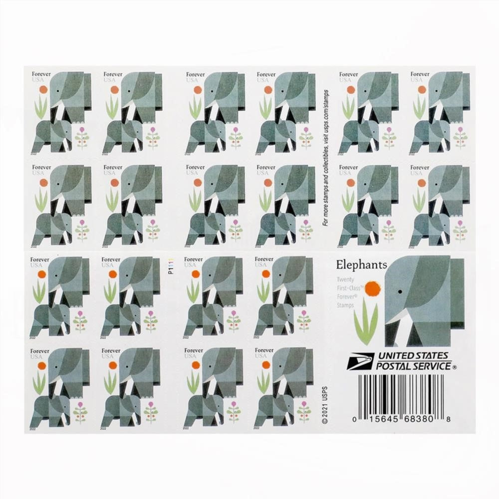 100Pcs 2022 US Elephants First Class Forever Stamps