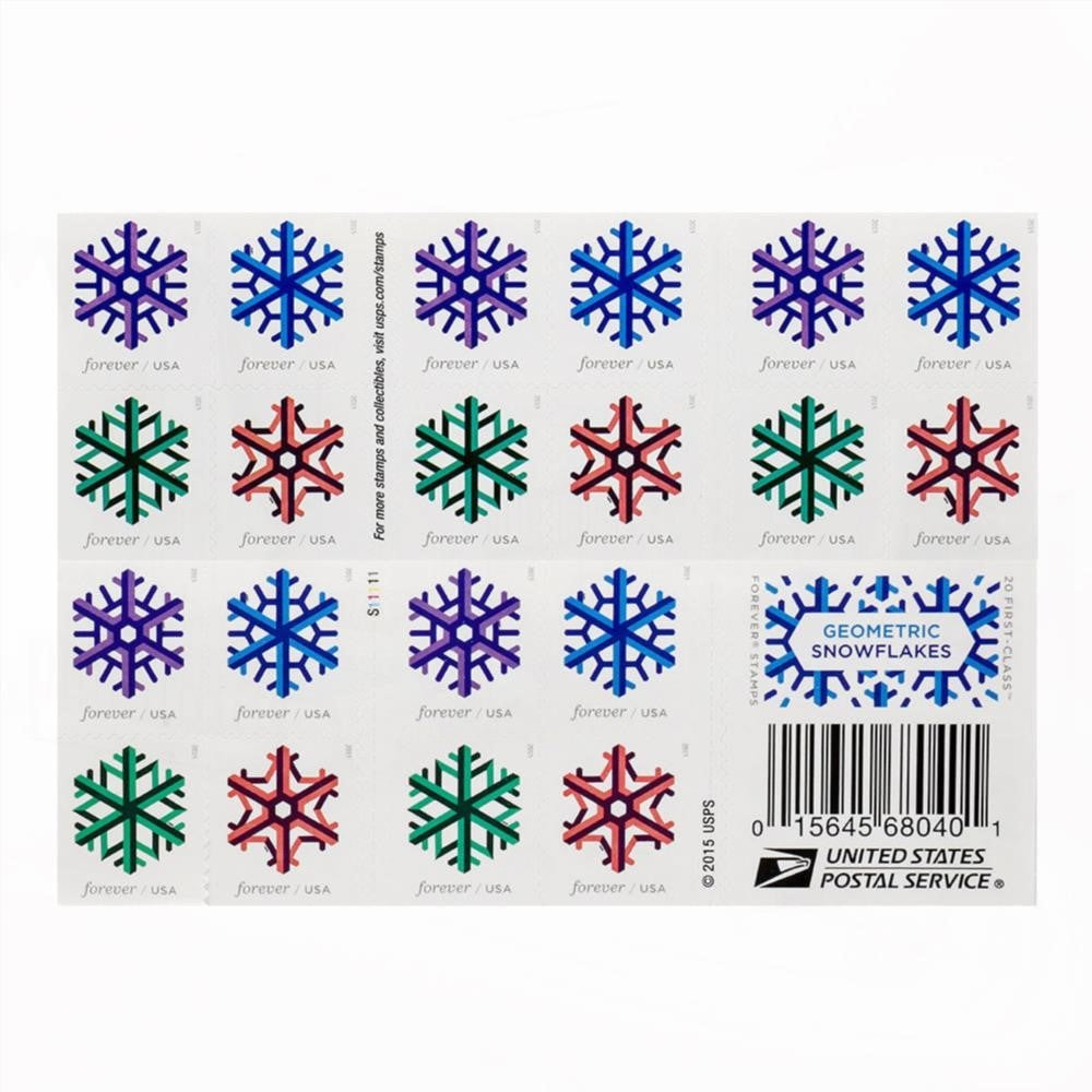 100Pcs 2015 US Geometric Snowflakes Forever Postage Stamps