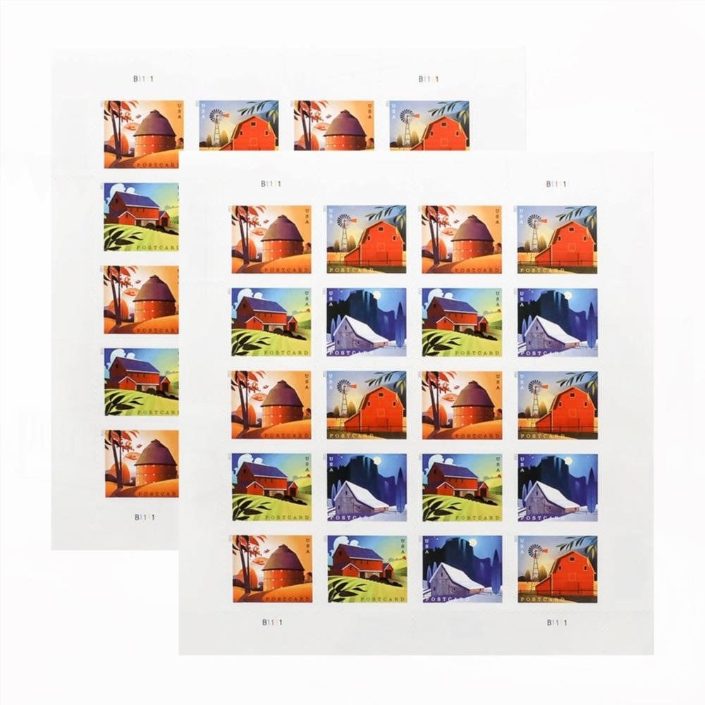 100Pcs 2021 US Barns Postcard Stamps Panes