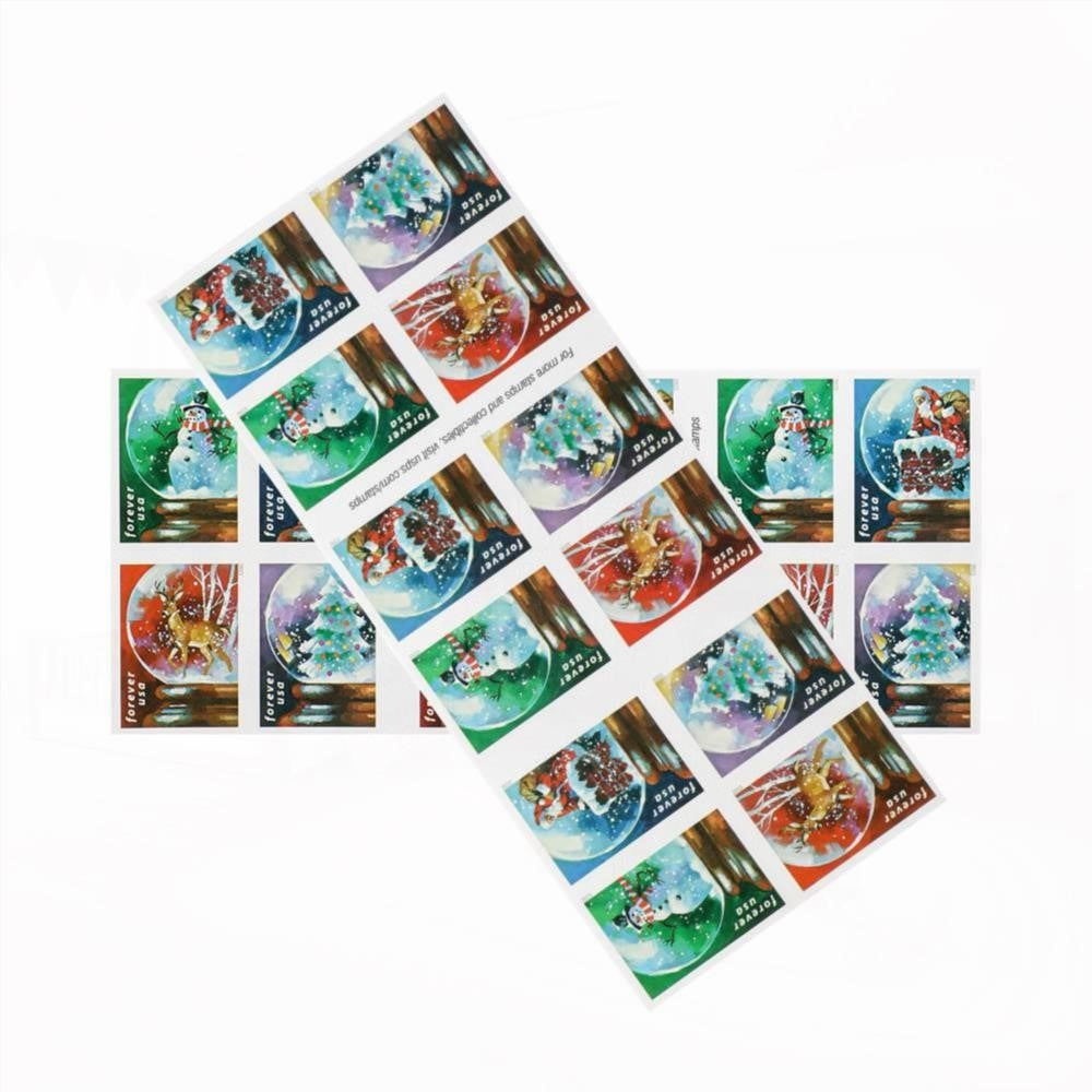 100Pcs 2023 US Snow Globes Christmas Forever Stamps Book