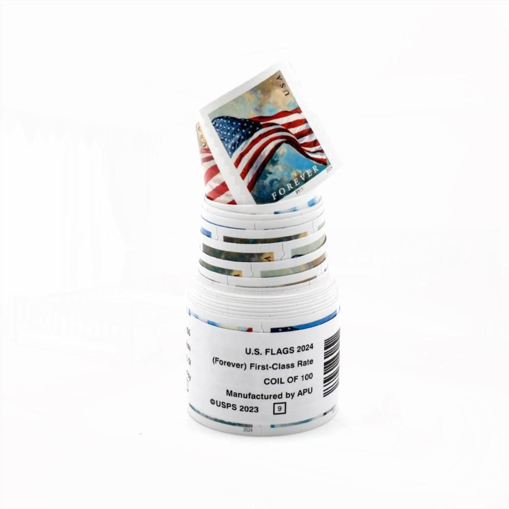 100Pcs 2024 U.S. Flags Forever Stamps Coil of 100