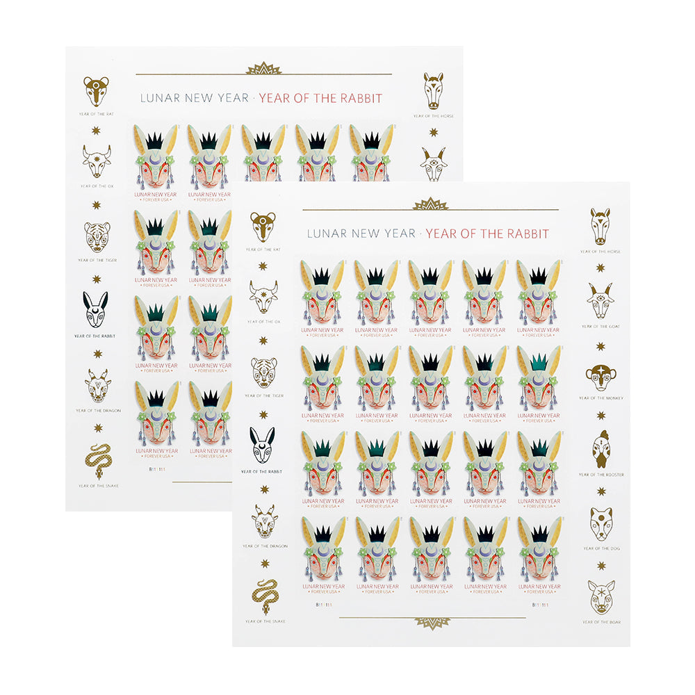 100Pcs 2023 US First-Class Forever Stamp - Lunar New Year: Year of the Rabbit