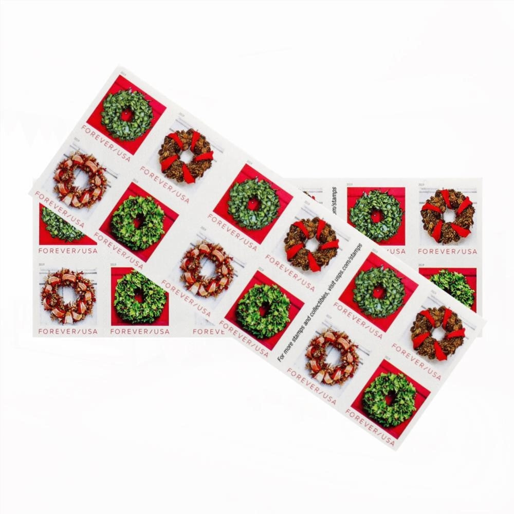 100Pcs 2019 US Holiday Wreaths Forever First-Class Postage Stamps