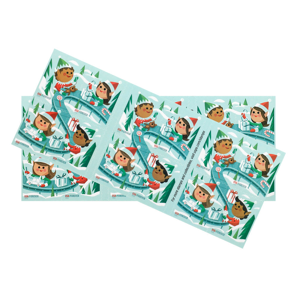100Pcs 2022 Holiday Elves Forever First Class Postage Stamps