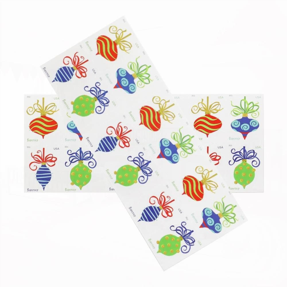 100Pcs 2011 First-Class Forever Stamp - Holiday Baubles: Green and Red Wavy Line Ornament (Ashton Potter)