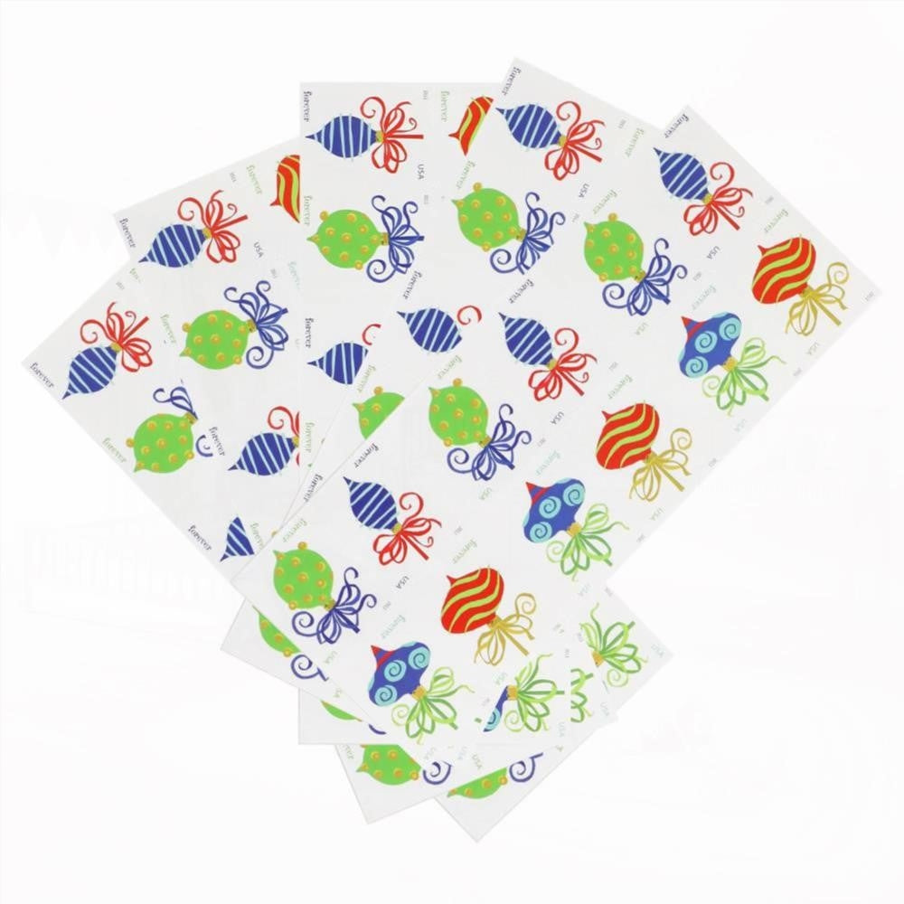 100Pcs 2011 First-Class Forever Stamp - Holiday Baubles: Green and Red Wavy Line Ornament (Ashton Potter)