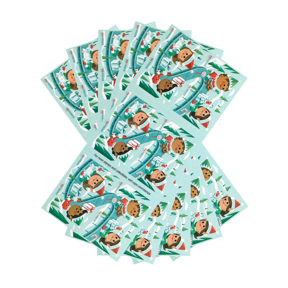 100Pcs 2022 Holiday Elves Forever First Class Postage Stamps