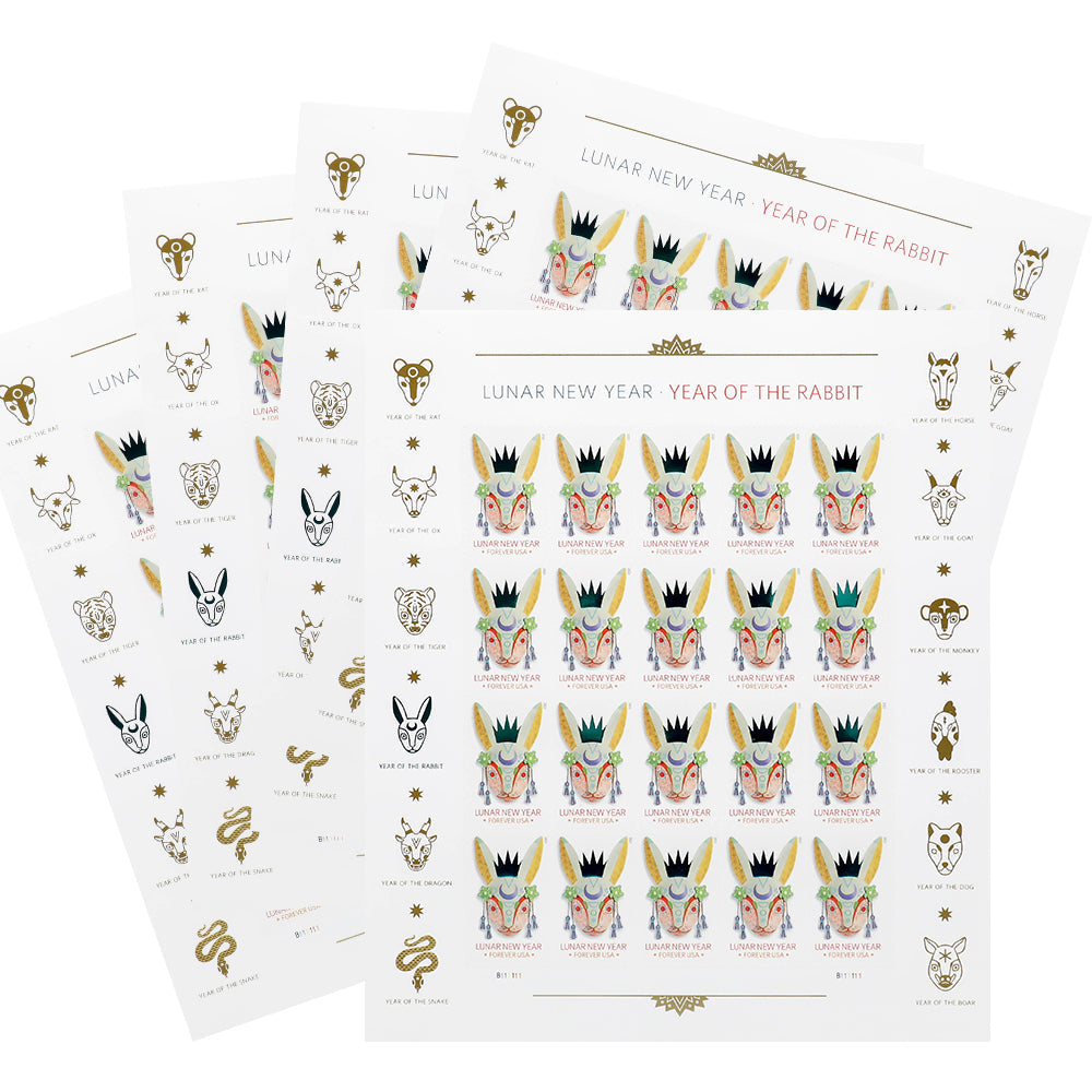 100Pcs 2023 US First-Class Forever Stamp - Lunar New Year: Year of the Rabbit