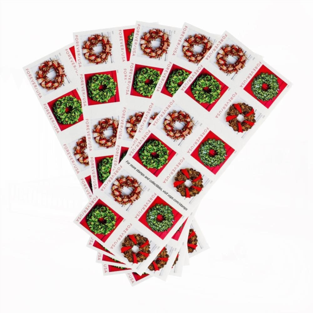100Pcs 2019 US Holiday Wreaths Forever First-Class Postage Stamps