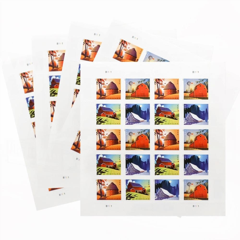 100Pcs 2021 US Barns Postcard Stamps Panes
