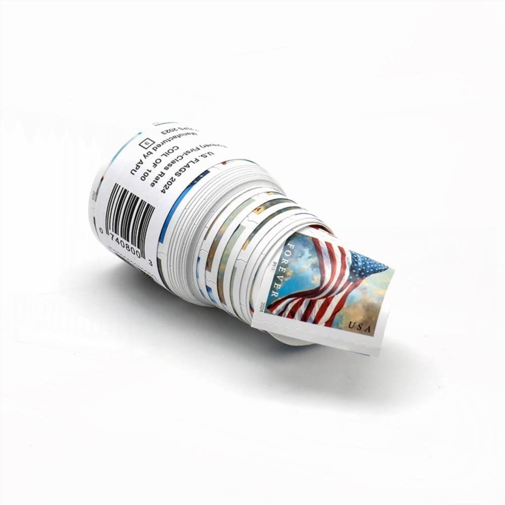 100Pcs 2024 U.S. Flags Forever Stamps Coil of 100