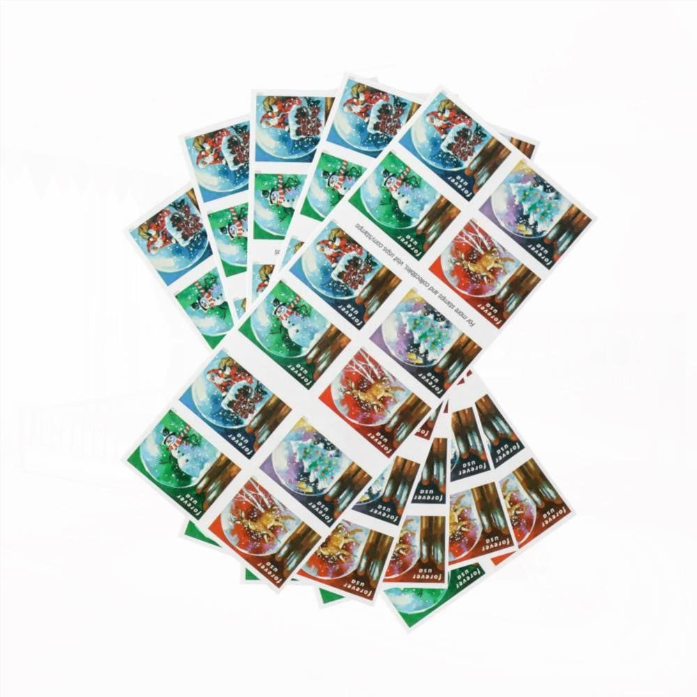 100Pcs 2023 US Snow Globes Christmas Forever Stamps Book