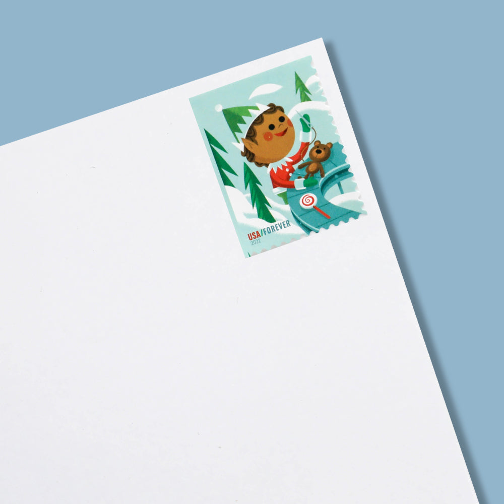 100Pcs 2022 Holiday Elves Forever First Class Postage Stamps