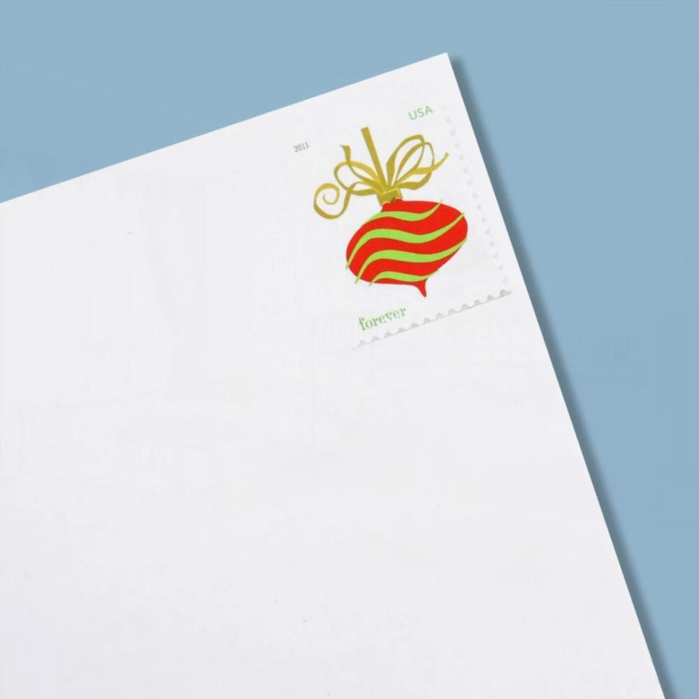 100Pcs 2011 First-Class Forever Stamp - Holiday Baubles: Green and Red Wavy Line Ornament (Ashton Potter)