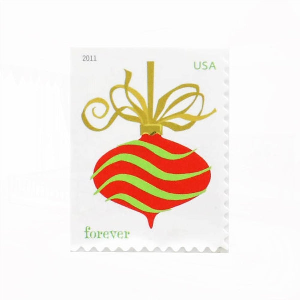 100Pcs 2011 First-Class Forever Stamp - Holiday Baubles: Green and Red Wavy Line Ornament (Ashton Potter)