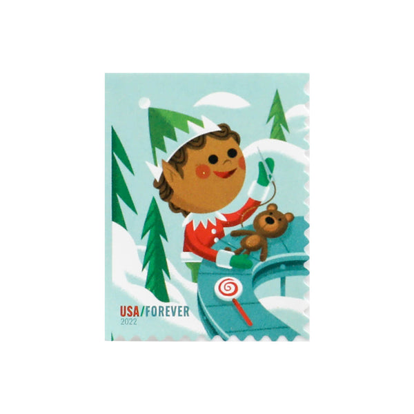100Pcs 2022 Holiday Elves Forever First Class Postage Stamps