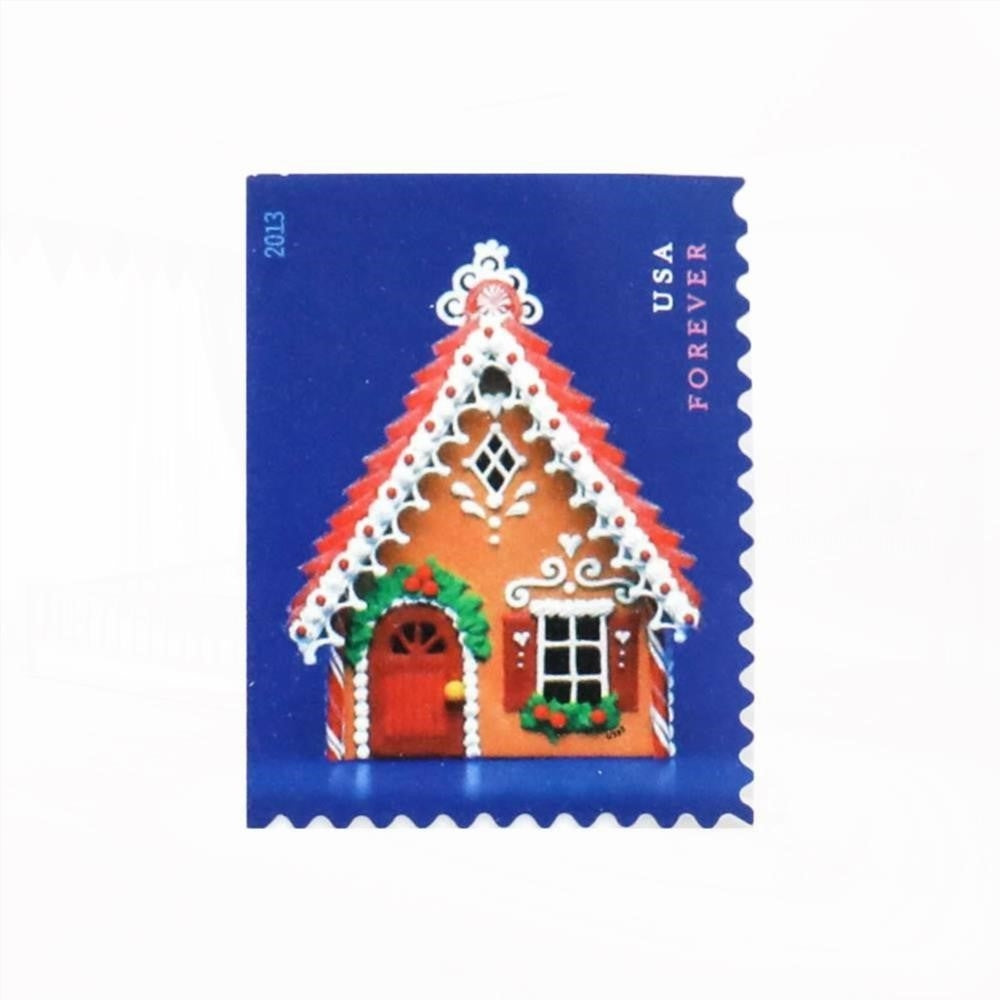 100Pcs 2013 First-Class Forever Stamp - Contemporary Christmas: Gingerbread House with Red Roof and Door