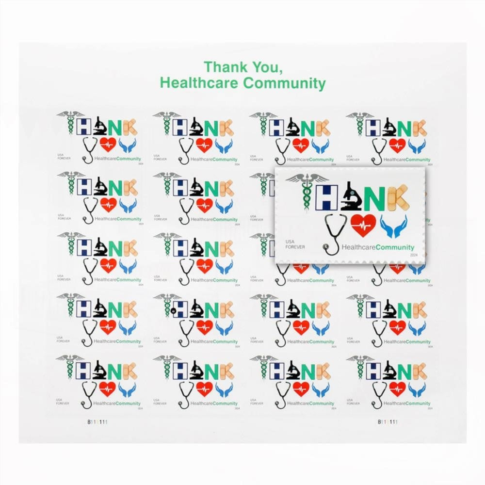 100Pcs 2024 US Thank You, Healthcare Community First Class Forever Stamps
