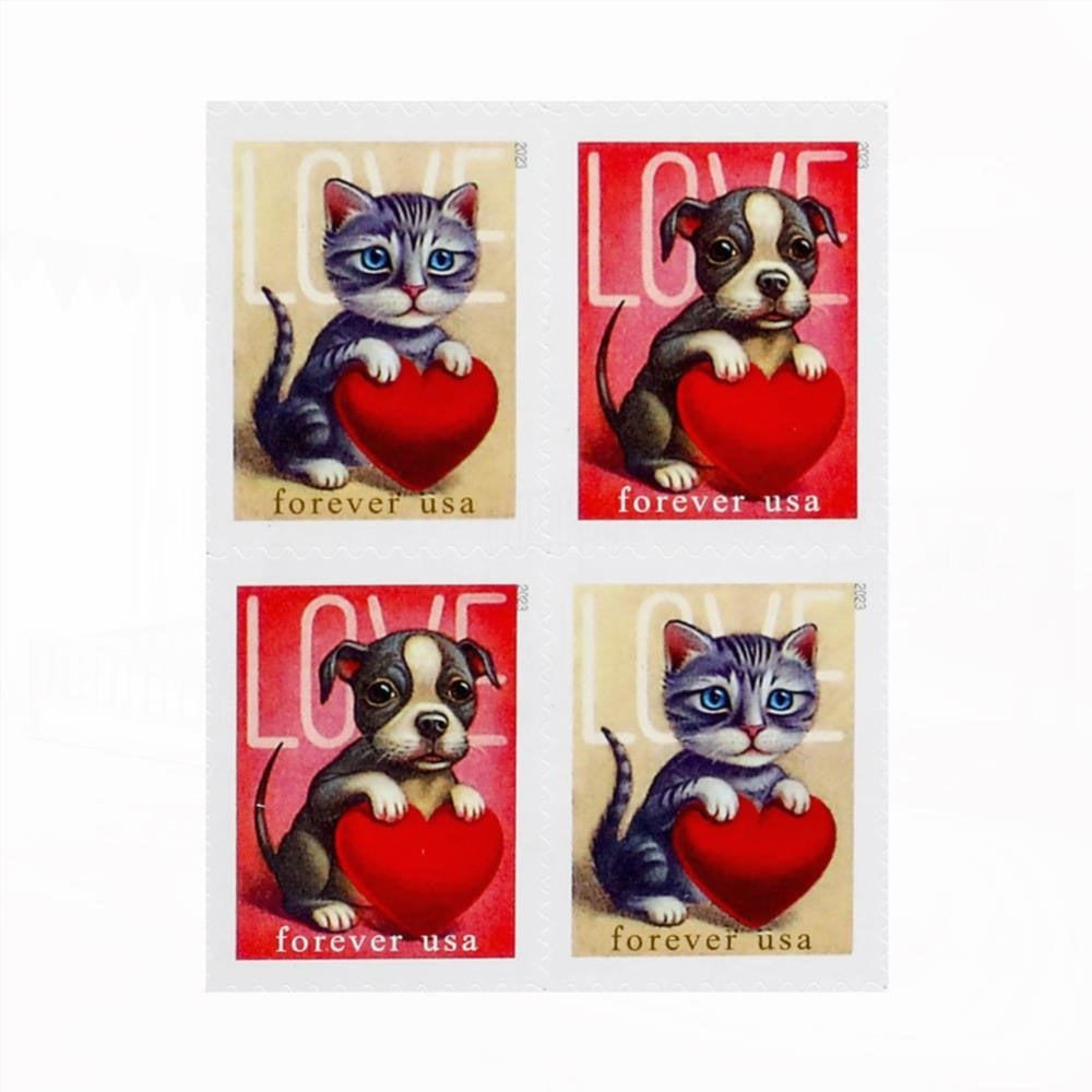 100Pcs 2023 First-Class Forever Stamps - Love: Kitten &amp; Puppy