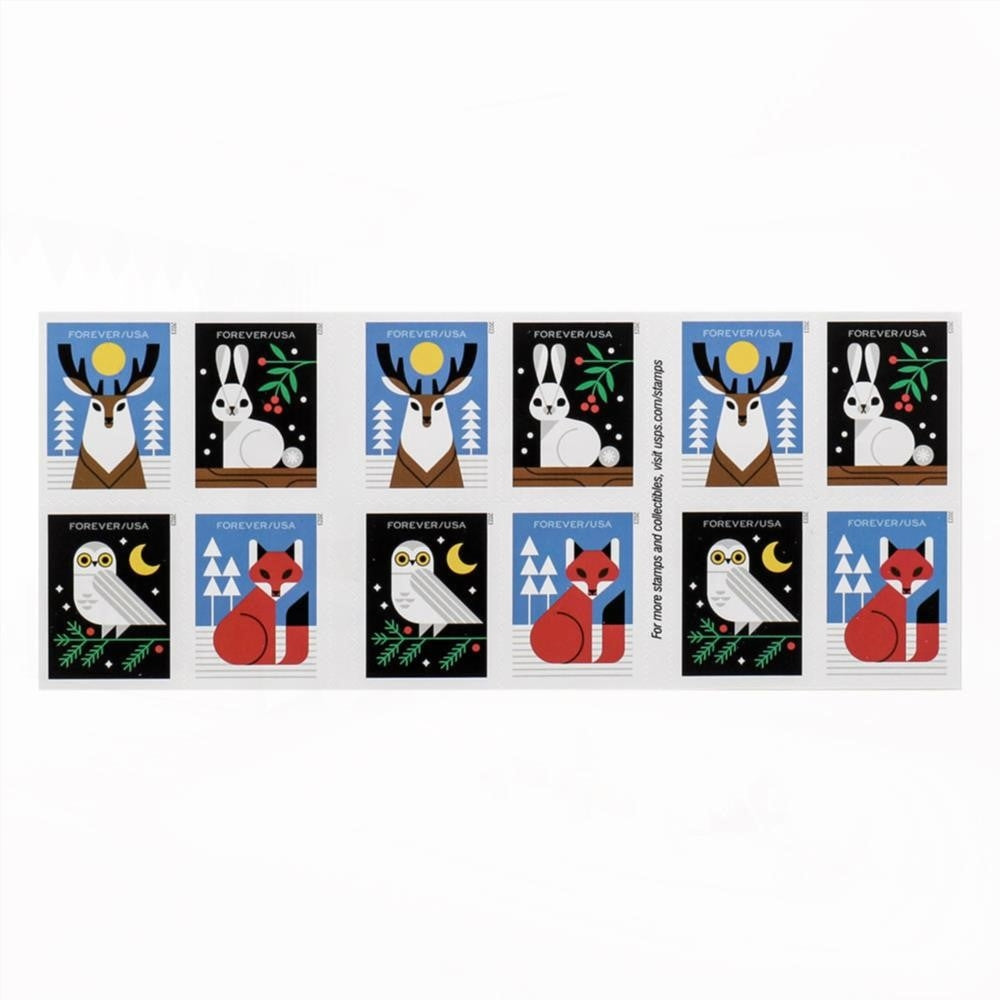 100Pcs 2023 Winter Woodland Animals Forever First Class Postage Stamps