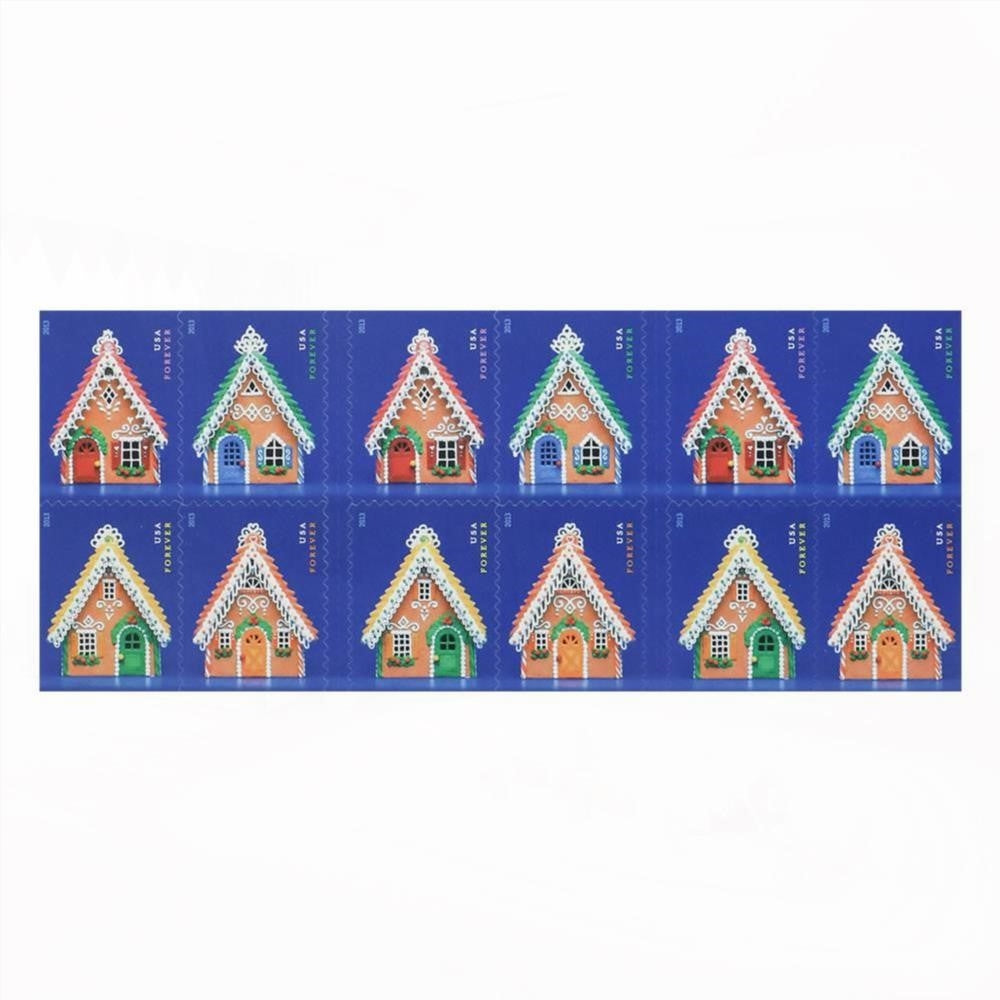 100Pcs 2013 First-Class Forever Stamp - Contemporary Christmas: Gingerbread House with Red Roof and Door
