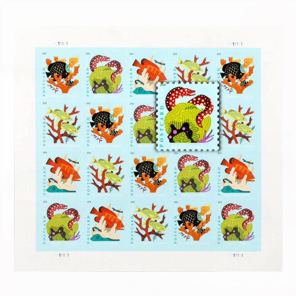 100Pcs 2019 US Coral Reefs Postcard Stamps