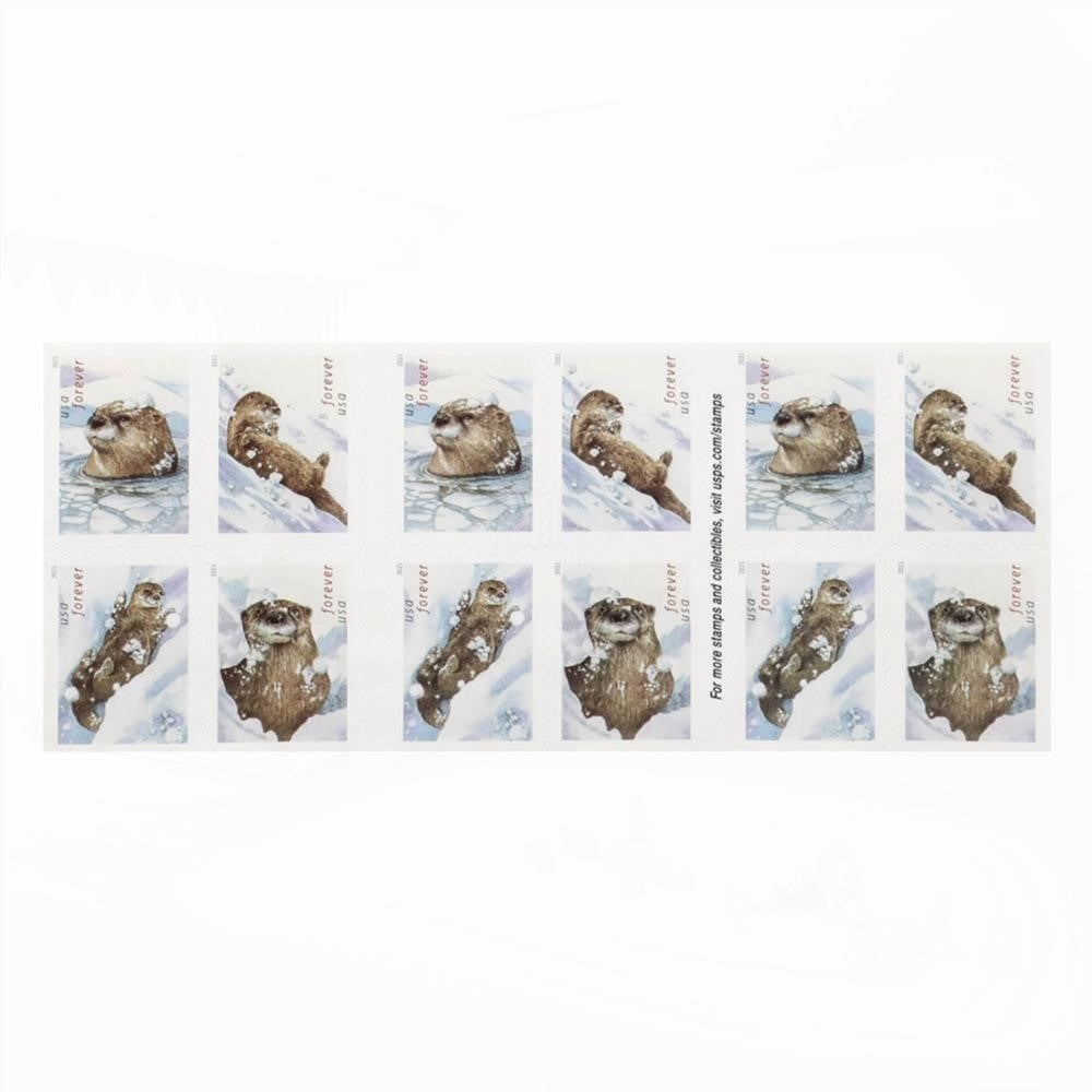 100Pcs US 2021 Otters in Snow Forever Stamps