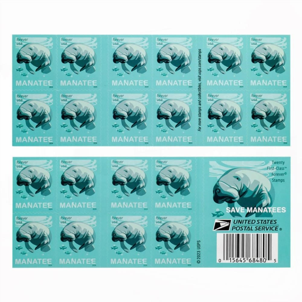 100Pcs 2024 Save Manatees Forever First Class Postage Stamps