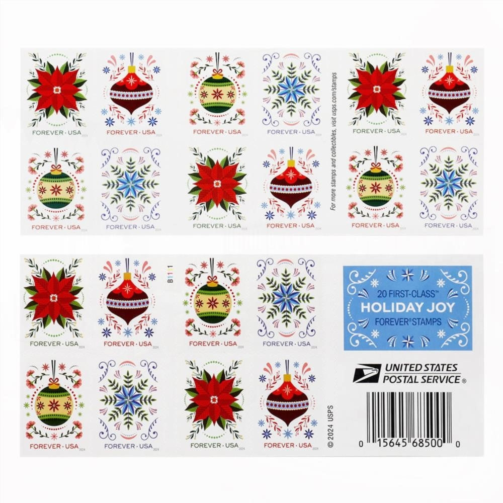 100Pcs 2024 US Holiday Joy First Class Forever Stamps