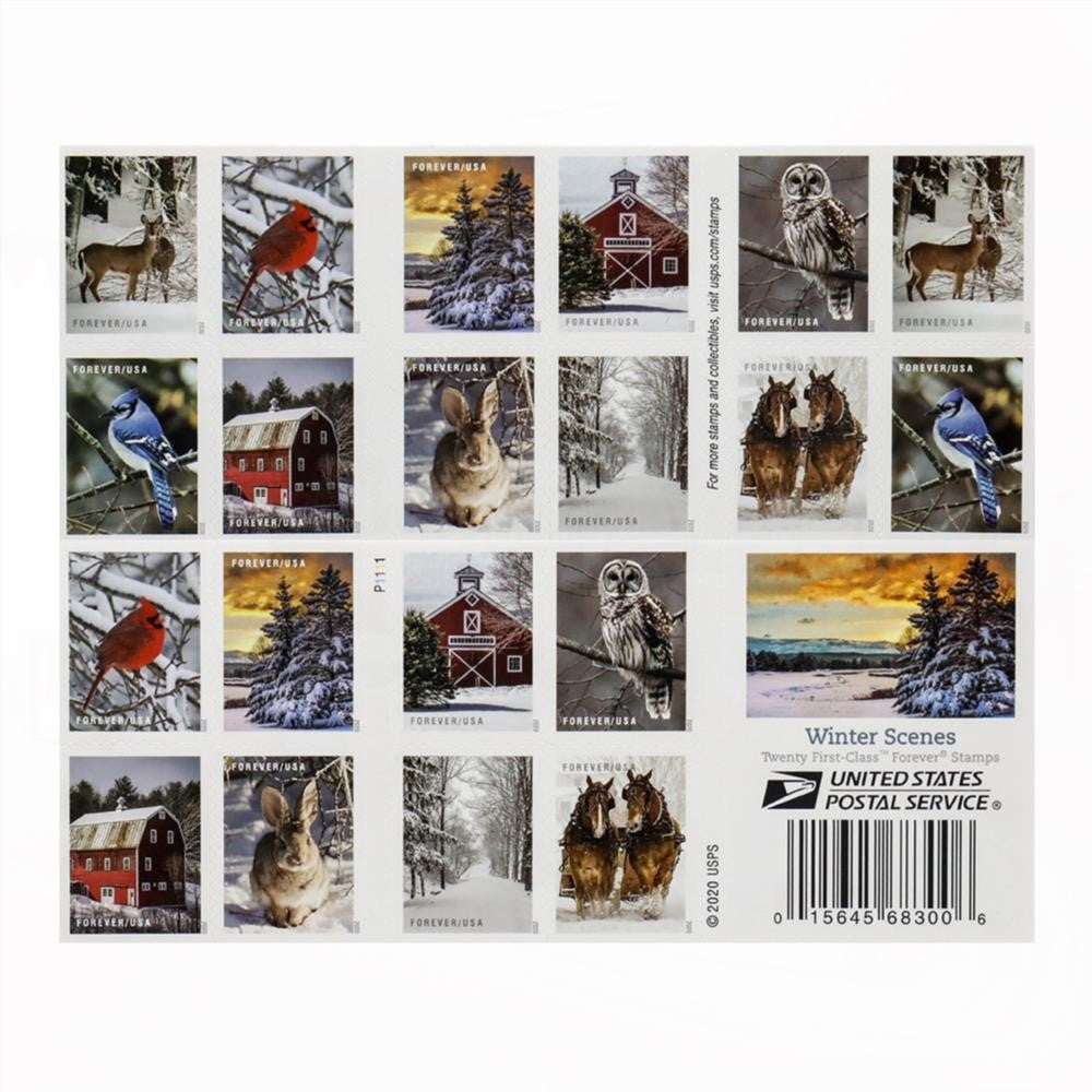 100Pcs 2020 US 'Winter Scenes' Forever Postage Stamps