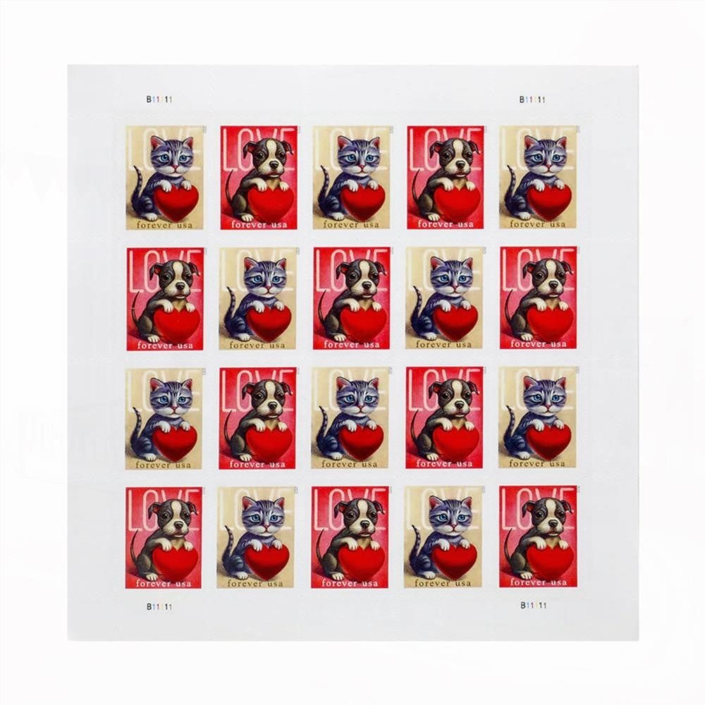 100Pcs 2023 First-Class Forever Stamps - Love: Kitten &amp; Puppy